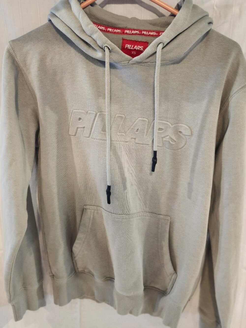Pillars Embossed Logo Pullover Hoodie Gray Size XS
